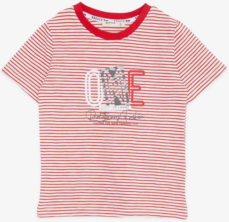 Breeze Boy Shorts Set Striped Text Printed 2-6 Years, Red