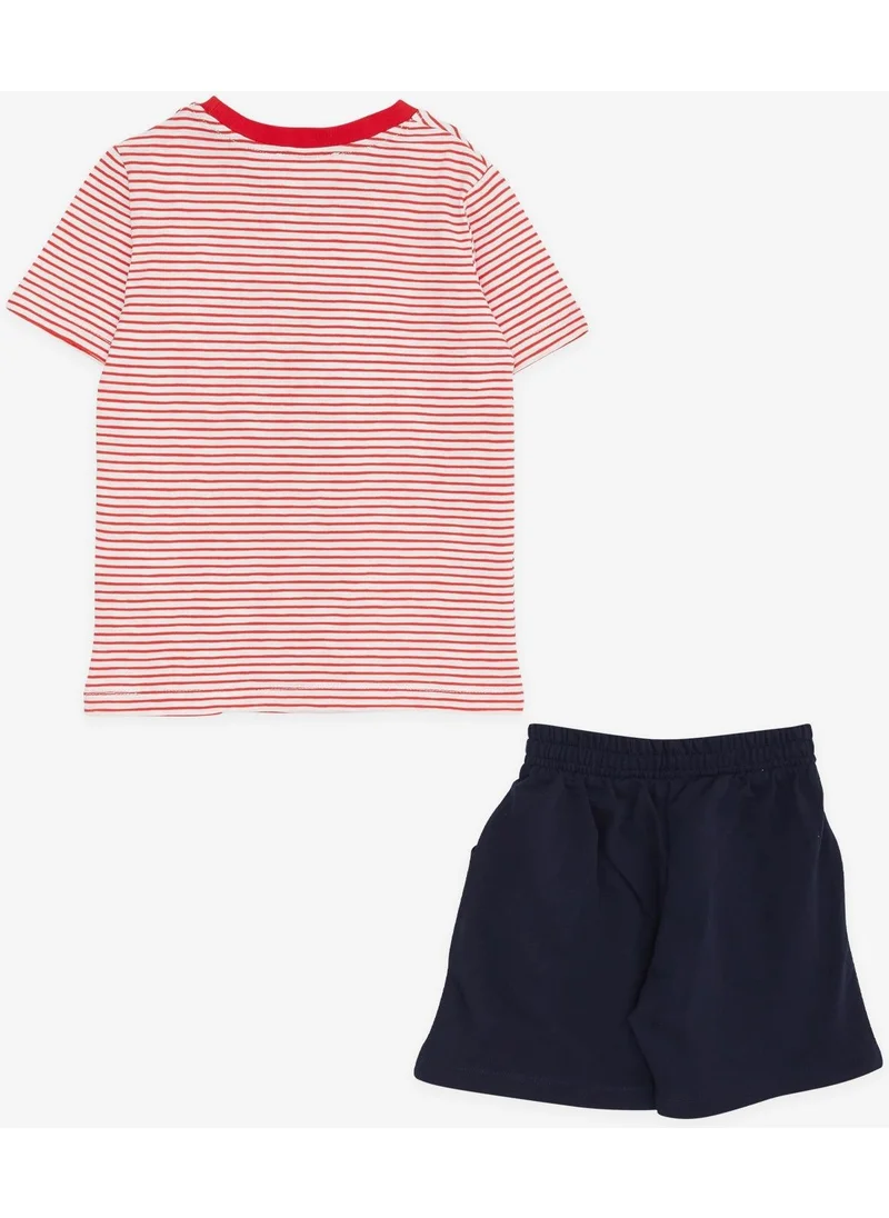 بريز Boy Shorts Set Striped Text Printed 2-6 Years, Red