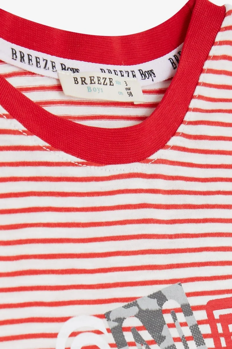 Breeze Boy Shorts Set Striped Text Printed 2-6 Years, Red