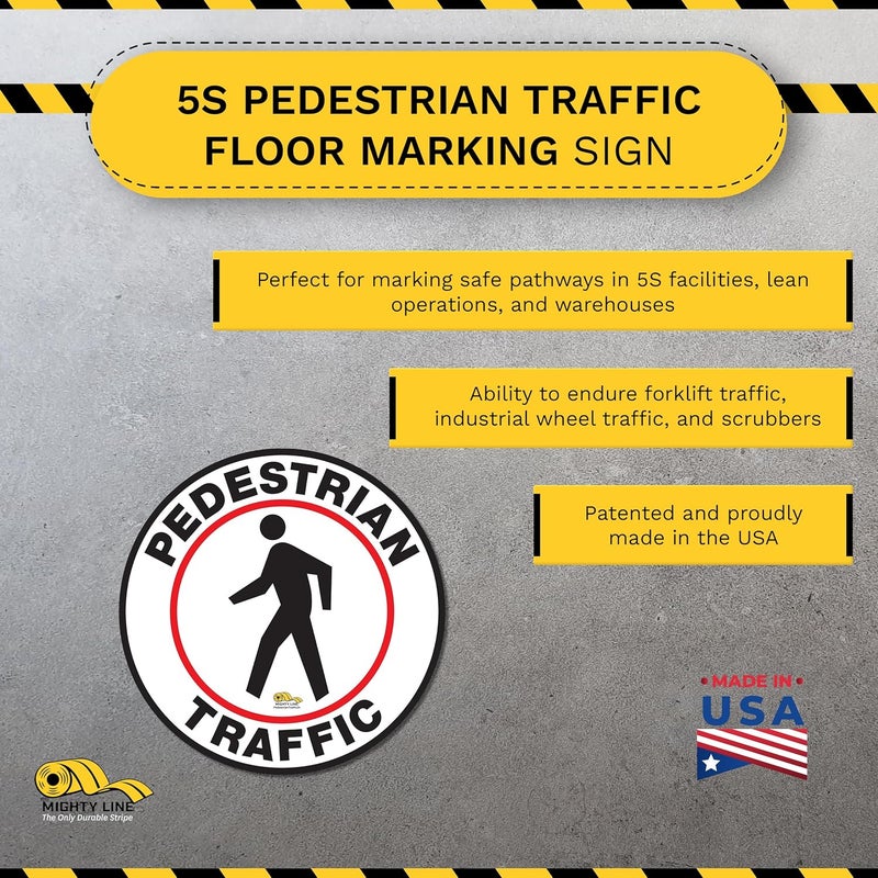 Mighty Line Pedestrian Traffic Crossing Walkway Floor Sign for Safety, Caution, Warning, Heavy-Duty, Peel and Stick, Adhesive, Industrial Quality, 12" - Image 2