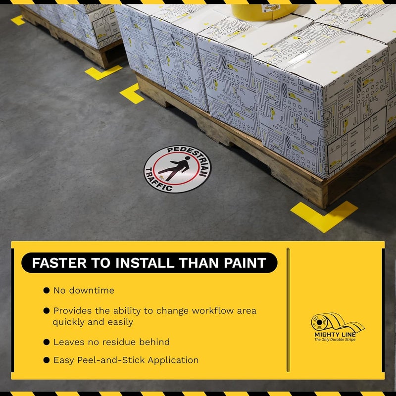 Mighty Line Pedestrian Traffic Crossing Walkway Floor Sign for Safety, Caution, Warning, Heavy-Duty, Peel and Stick, Adhesive, Industrial Quality, 12" - Image 4