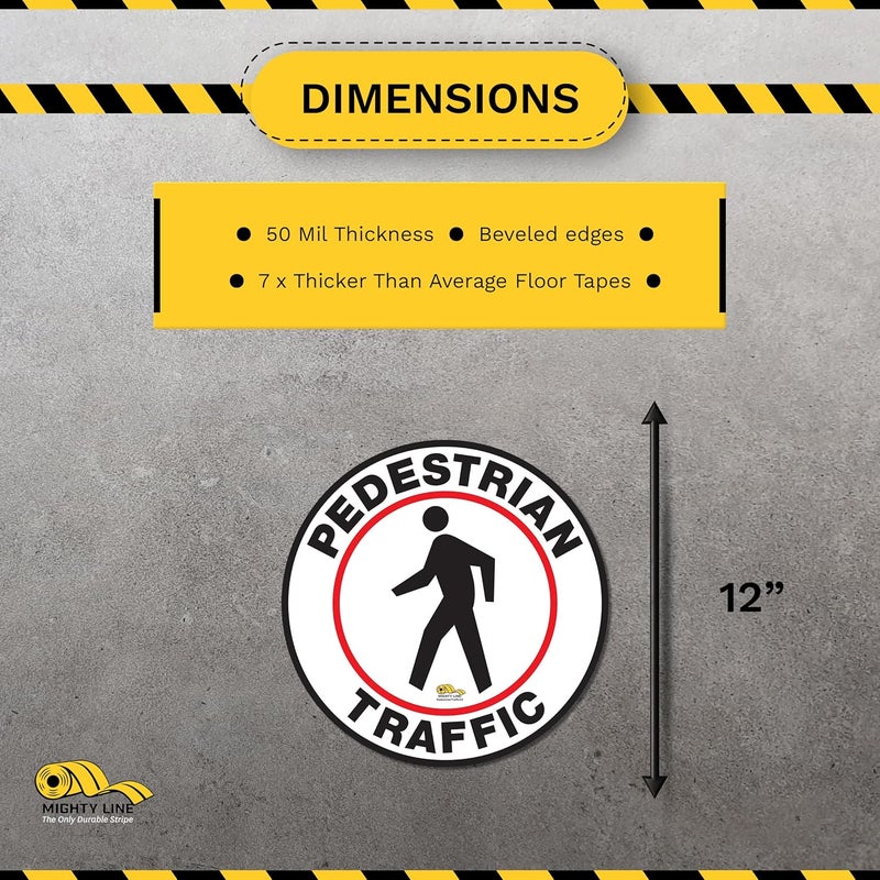 Mighty Line Pedestrian Traffic Crossing Walkway Floor Sign for Safety, Caution, Warning, Heavy-Duty, Peel and Stick, Adhesive, Industrial Quality, 12" - Image 3