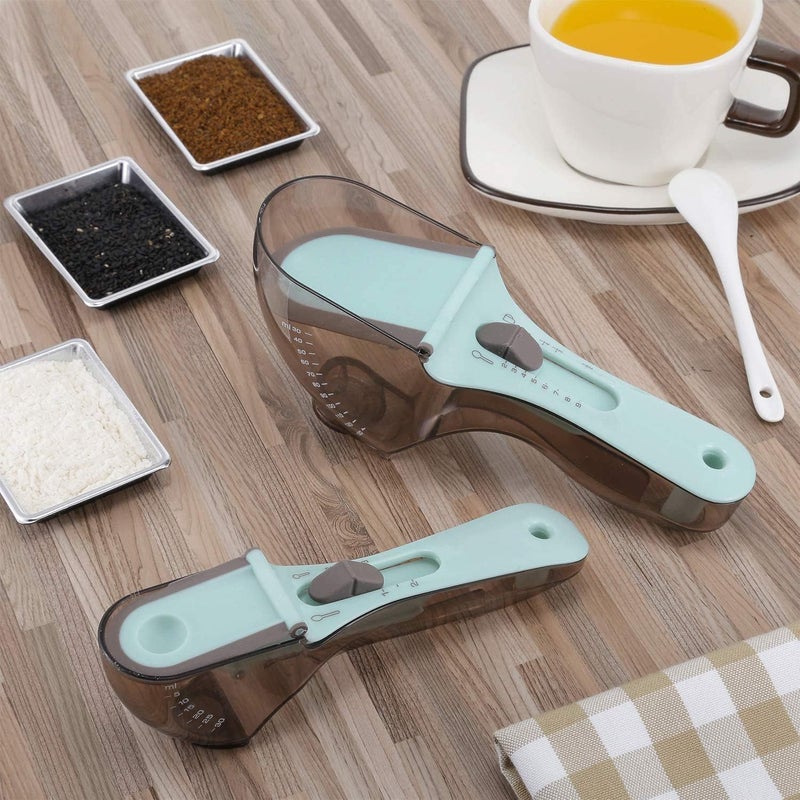 No brands 2 x Adjustable Measuring Cups and Spoons Sets, Plastic Markings Magnetic Teaspoon Tablespoon Scoop (TSP Tbsp Cup ML OZ) for Liquid, Dry Ingredients, Powder Measuring Cooking Utensils - Image 2