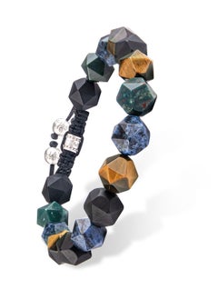 AWNL Men's Beaded Drawstring Bracelet With Multicolor Gemstones and Sterling Silver Closure Gift for Men Husband Boyfriend  - Image 1