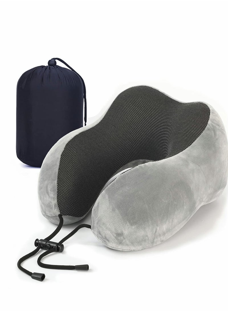 Excefore - Travel Pillow, Pure Memory Foam Neck Pillow, Comfortable & Breathable Cover, Machine Washable, Airplane Travel, Train, Car & Home Use - Image 1
