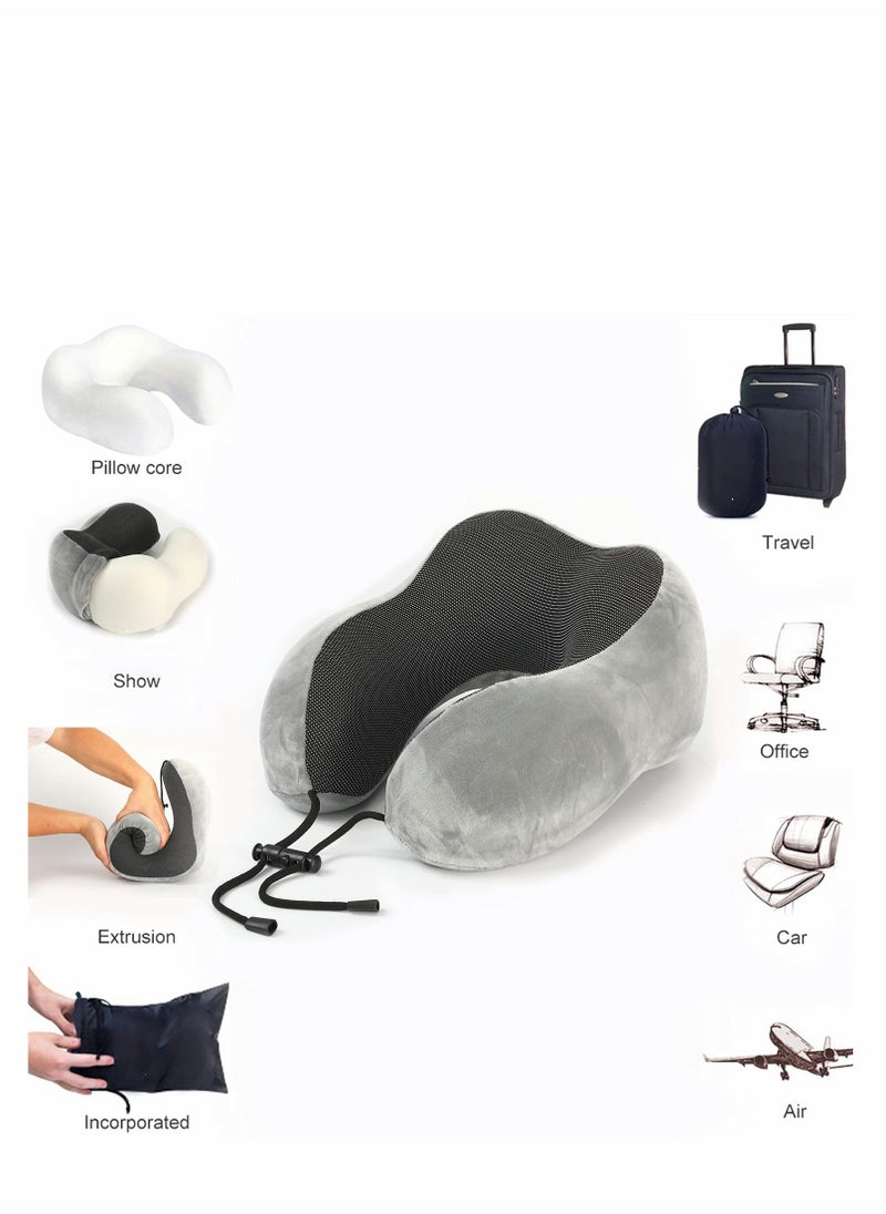 Excefore - Travel Pillow, Pure Memory Foam Neck Pillow, Comfortable & Breathable Cover, Machine Washable, Airplane Travel, Train, Car & Home Use - Image 1