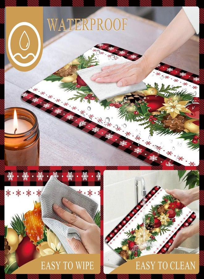 KOPOOEOE Christmas Plastic Placemats Set of 6, 11x16 Inch Christmas Ball Flower Table Mats Red and Black Buffalo Plaid Place Mat Vintage Dinner Mat for Xmas Winter Holiday Birthday Party - Image 3