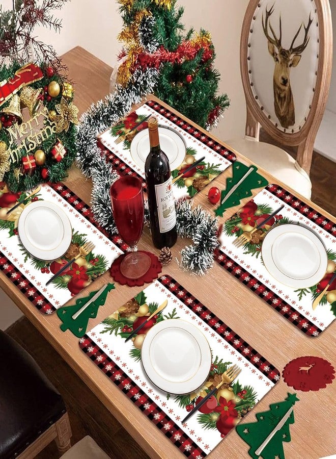 KOPOOEOE Christmas Plastic Placemats Set of 6, 11x16 Inch Christmas Ball Flower Table Mats Red and Black Buffalo Plaid Place Mat Vintage Dinner Mat for Xmas Winter Holiday Birthday Party - Image 5