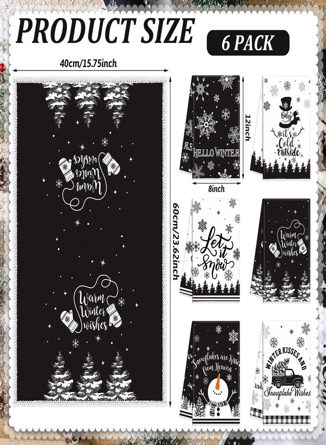 FuWeave 6 Pcs Winter Kitchen Towels Black White Snowman Dish Hand Towel 15.8 x 23.6'' Snowflake Let It Snow Decorative Tea Dish Towels Farmhouse Xmas Kitchen Decor for Bathroom Housewarming Gift - Image 3