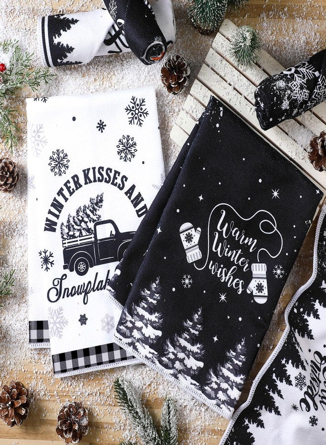 FuWeave 6 Pcs Winter Kitchen Towels Black White Snowman Dish Hand Towel 15.8 x 23.6'' Snowflake Let It Snow Decorative Tea Dish Towels Farmhouse Xmas Kitchen Decor for Bathroom Housewarming Gift - Image 5