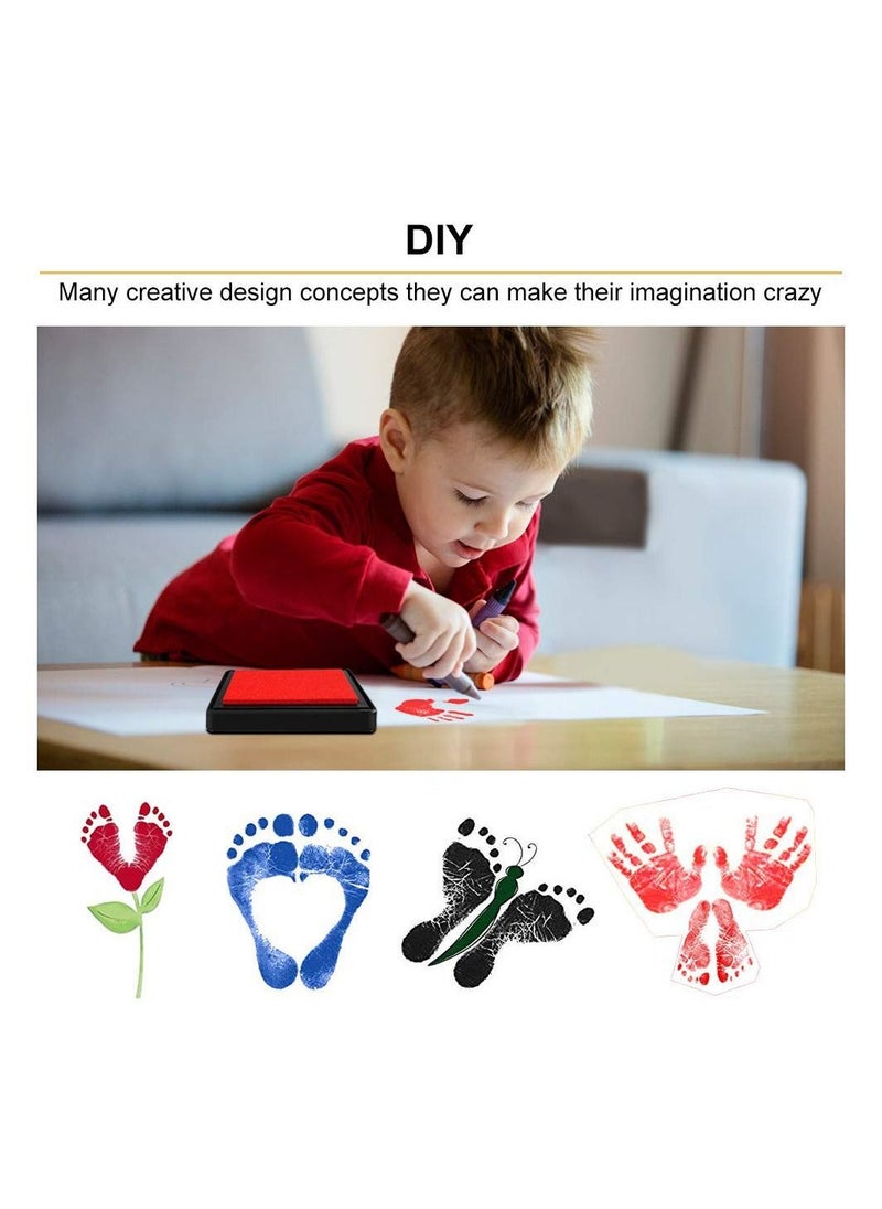 Excefore - Baby Handprint and Footprint Ink Pads, Baby Footprint Kit, Paw Print kit, Baby Ink Pad, Non Toxic and Safe Print, Smudge Proof, Easy to Wash Off, 4 Color, Black+Red+Blue+Yellow - Image 1