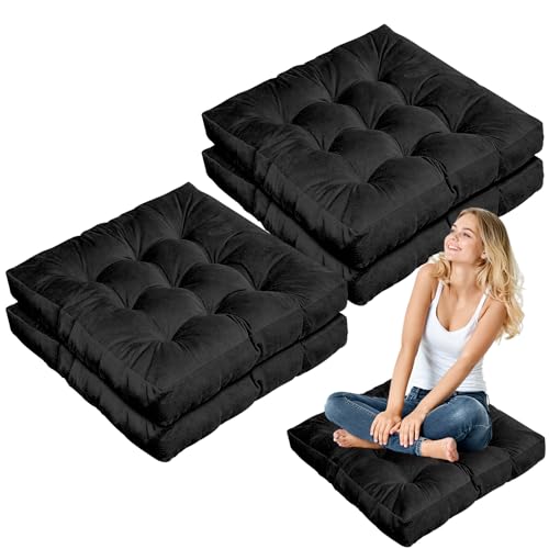 Jerify Floor Pillow Cushions Large Round Square Large Meditation Floor Pillow for Classroom Adult Meditation Picnic Party Seating Learning Daycare School(Square,Black,4 Pcs) - Image 1