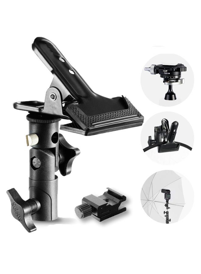Selens Reflector Clamp Clip Holder Speedlite Hot Shoe Bracket with 1/4" & 3/8" Screw Adapter for Photo Studio Green Screen Backdrop Umbrella Light Stand - Image 1