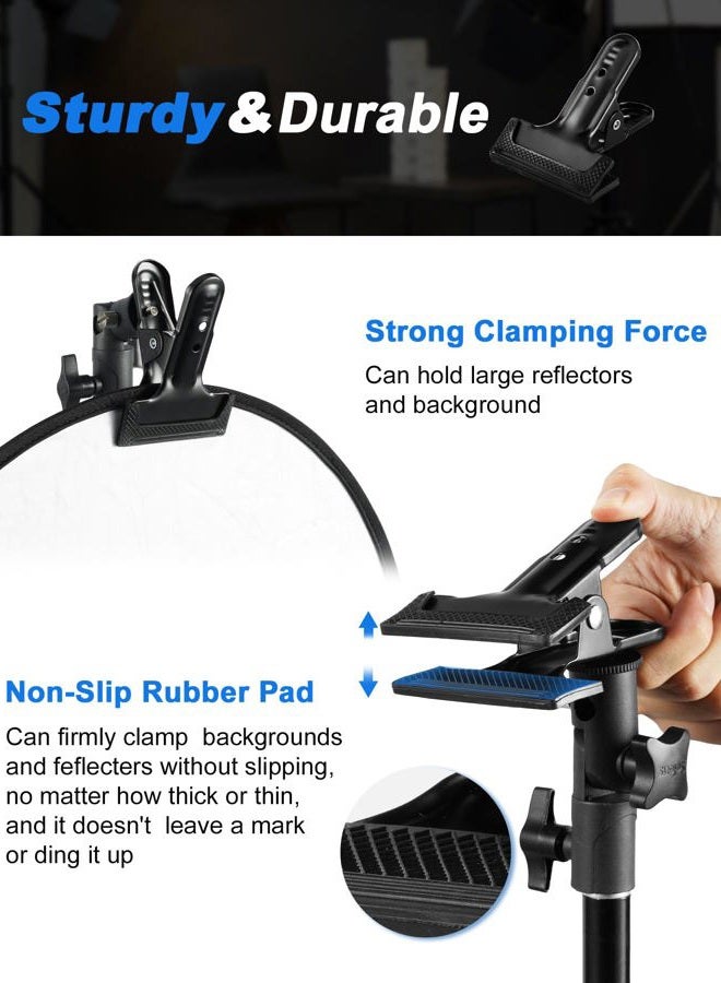 Selens Reflector Clamp Clip Holder Speedlite Hot Shoe Bracket with 1/4" & 3/8" Screw Adapter for Photo Studio Green Screen Backdrop Umbrella Light Stand - Image 3