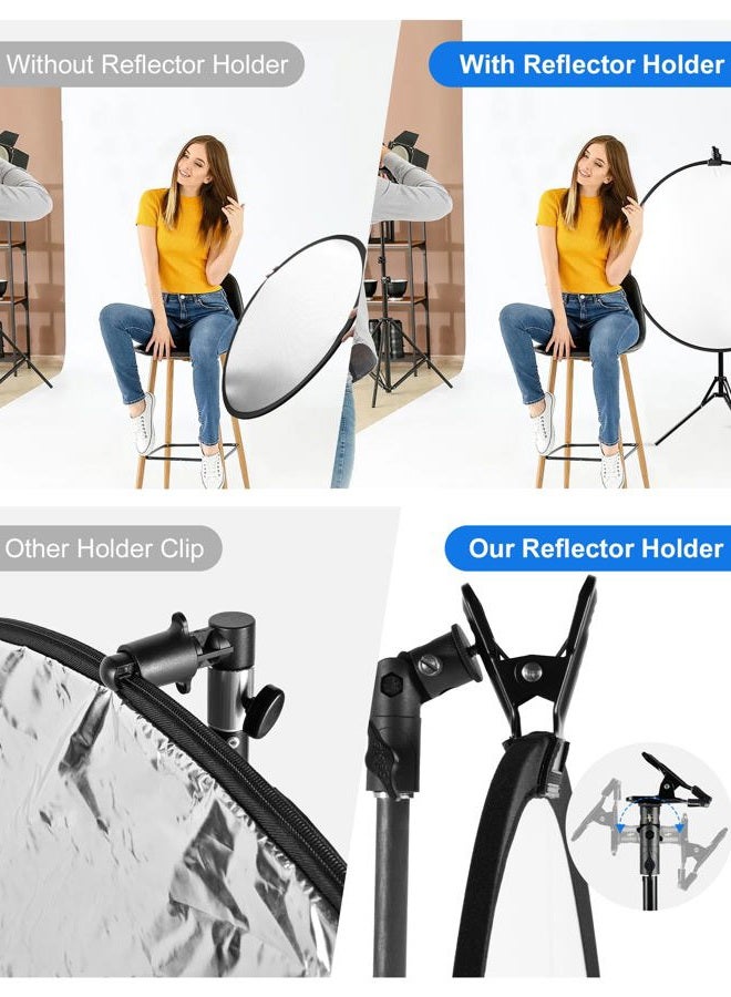 Selens Reflector Clamp Clip Holder Speedlite Hot Shoe Bracket with 1/4" & 3/8" Screw Adapter for Photo Studio Green Screen Backdrop Umbrella Light Stand - Image 4