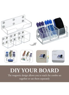 MyGift Premium Clear Acrylic Magnetic Dry Erase Marker Holder And Office Supplies Storage Containers, 4 Piece Set Includes 1 Tray And 3 Cubed Boxes  - Image 2