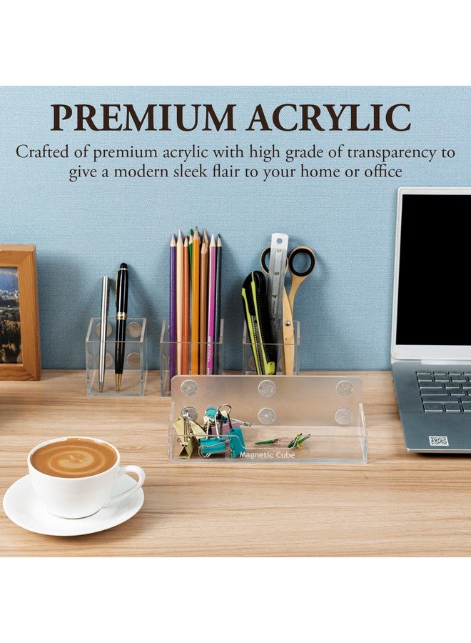 MyGift Premium Clear Acrylic Magnetic Dry Erase Marker Holder And Office Supplies Storage Containers, 4 Piece Set Includes 1 Tray And 3 Cubed Boxes  - Image 3