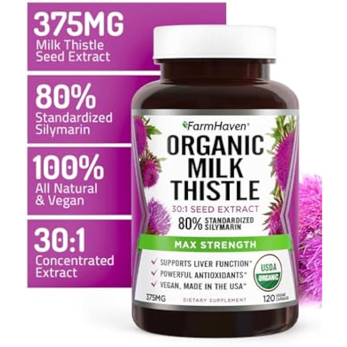 FarmHaven USDA Organic Milk Thistle Capsules | 30X Concentrated Seed Extract & 80% Silymarin Standardized - Supports Liver Function and Overall Health | Non-GMO | 240 Vegan Capsules - Image 3