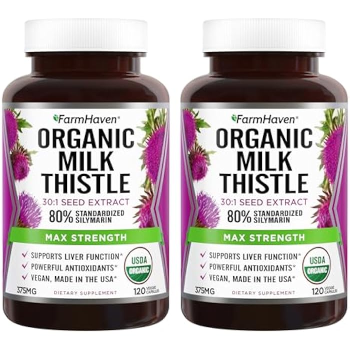 FarmHaven USDA Organic Milk Thistle Capsules | 30X Concentrated Seed Extract & 80% Silymarin Standardized - Supports Liver Function and Overall Health | Non-GMO | 240 Vegan Capsules - Image 1