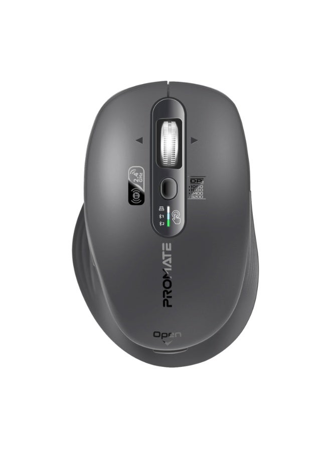PROMATE SamoTri Rechargeable Wireless Mouse, Tri-Mode, Dual BT 5.0 + 2.4GHz, Smart Flying Scroll Wheel, 3200 DPI, USB-C Charging, Silent Operation, Mac/Windows/iPad/Android Compatibility | Black - Image 1