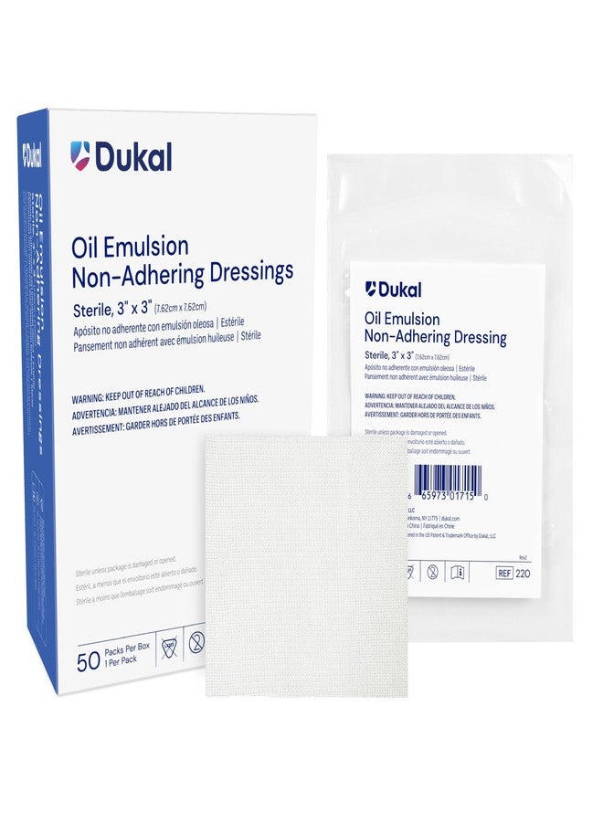 Dukal Oil Emulsion Dressing 3" x 3" - Pack of 50 Sterile Non-Adherent Wound Care Pads for Burns, Cuts, and Surgical Sites - Image 1