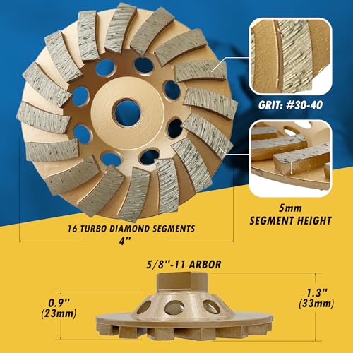 EDiamondTools 4" Diamond Grinding Wheels for Concrete or Masonry, 16 Turbo Segments, #30/40 Grit, Medium Bond, 5/8"-11 Arbor - Image 4