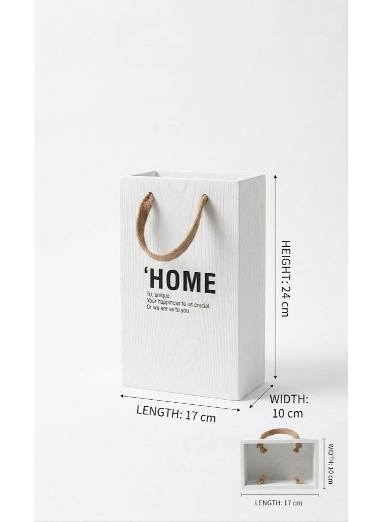 أصيص نباتات خشبي بتصميم حقيبة مزود بمقبض وعبارة "HOME" - وعاء زهور بنمط ريفي (مزرعة) للنباتات الداخلية والخارجية - Image 1
