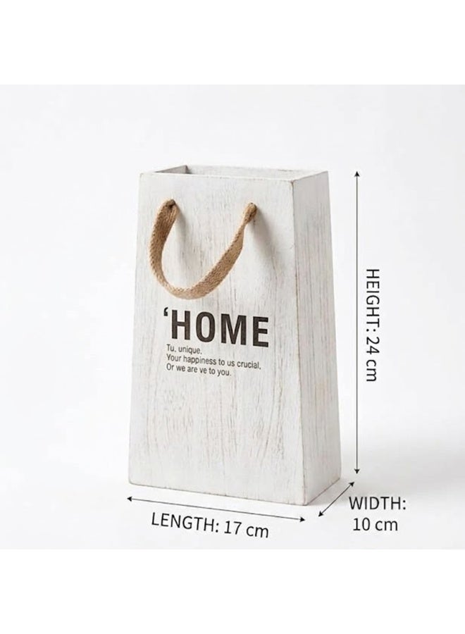 Wooden Wooden Bag Plant Pot with Handle and HOME Inscription - Rustic Farmhouse Flower Container for Indoor & Outdoor Plants - Image 3