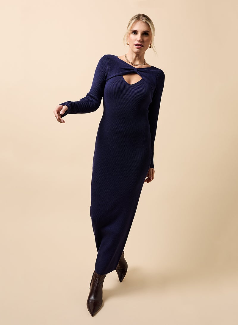 Little Mistress Knited Crew Neck Long Sleeve Maxi Dress - Image 1