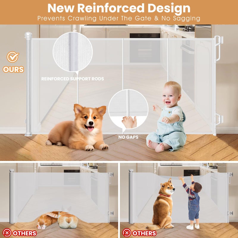 Spaceany Reinforced Retractable Baby Gate or Mesh Dog Gate,Easy to Use for Stairs, Doorways, Hallways, Indoor, Outdoor, Wide Pet Gate 33.5" Tall, Extends to 45" Wide, White - Image 3
