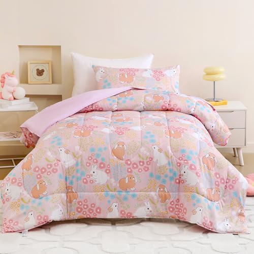Homilay Toddler Size Light Pink Comforter Set for Kids, Toddler, Boys&Girls, 4 Pieces Bed-in-a-Bag Bedding Set, All Season Ultra Soft Oeko TEX Sheets Set with Comforter, (Cute Rabbit) - Image 2