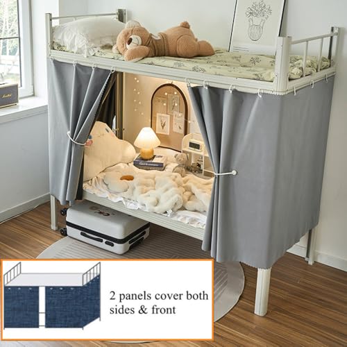 Ibluelover Solid Bottom Bunk Bed Curtains Privacy Blackout Canopy Tent 2 Panels Students Dormitory Bunk Bed Curtains Breathable Dustproof Single Bed Shading Drapes Loft Bedding Curtain for Home Dorm - Image 3