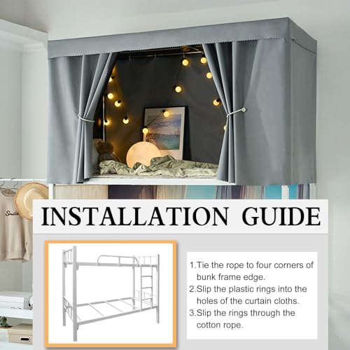 Ibluelover Solid Bottom Bunk Bed Curtains Privacy Blackout Canopy Tent 2 Panels Students Dormitory Bunk Bed Curtains Breathable Dustproof Single Bed Shading Drapes Loft Bedding Curtain for Home Dorm - Image 2