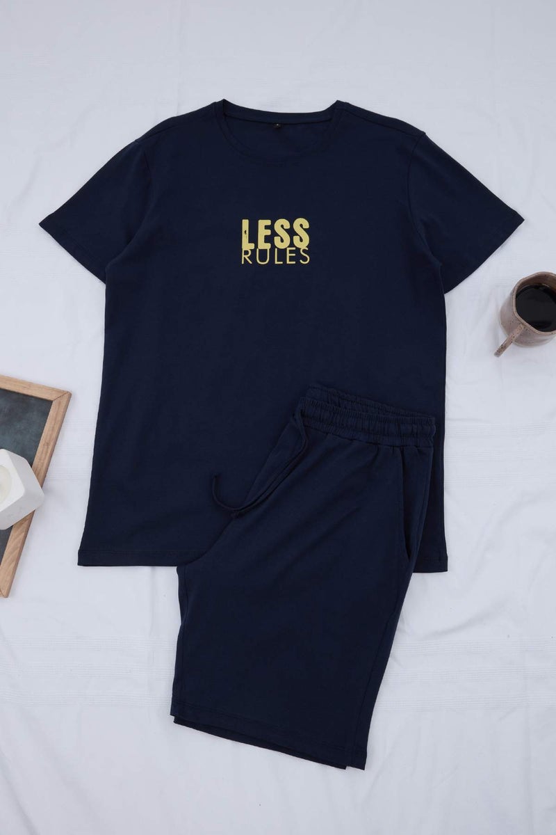 trendyol Navy Blue Gray Regular Fit Printed Knitted Shorts Pajama Set Tmnss25Pt00032 - Image 3