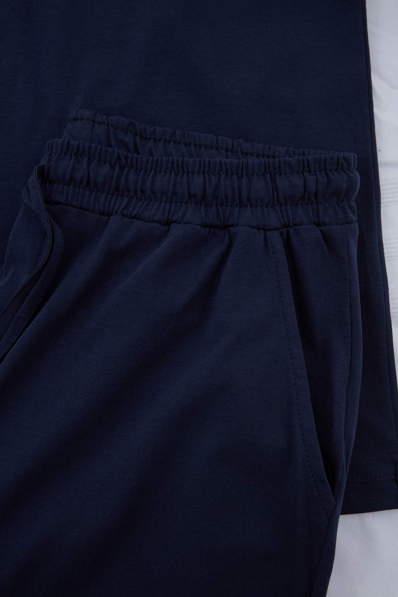 trendyol Navy Blue Gray Regular Fit Printed Knitted Shorts Pajama Set Tmnss25Pt00032 - Image 4