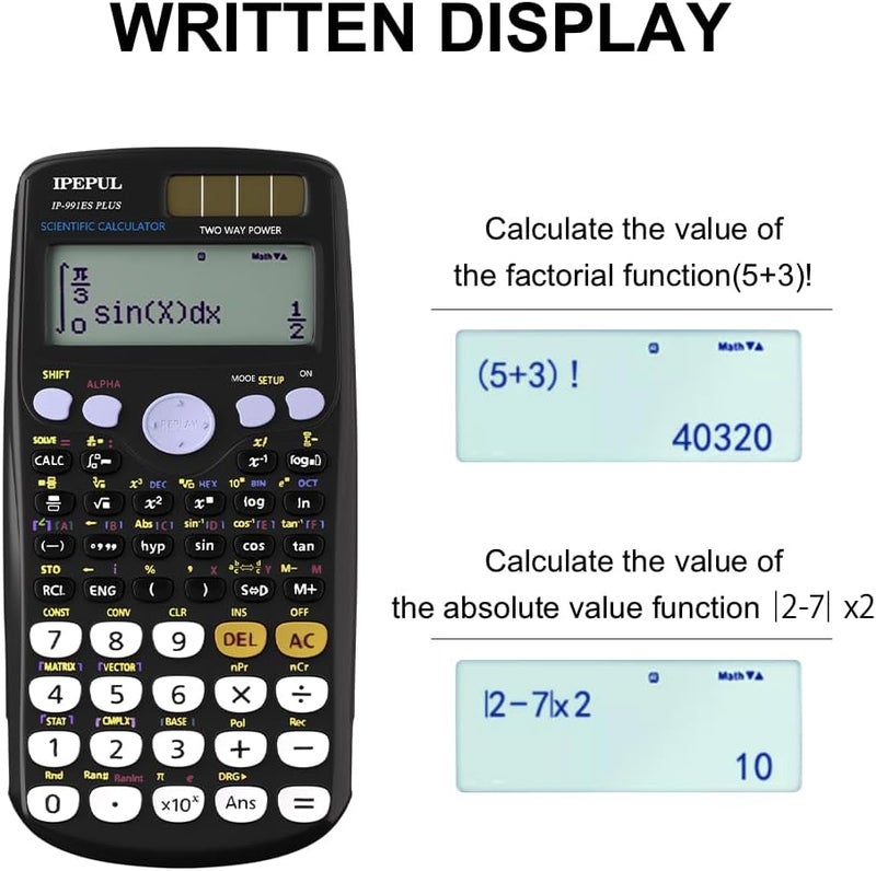 iPepul Scientific Calculators, Math Calculator with 417 Function, Solar Battery Power and 4-Lines Display, School Supplies for Middle High College Students Teachers (Black 991ES) - Image 3