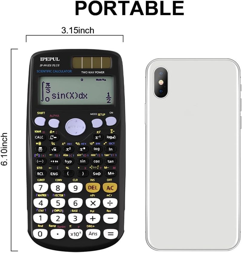 iPepul Scientific Calculators, Math Calculator with 417 Function, Solar Battery Power and 4-Lines Display, School Supplies for Middle High College Students Teachers (Black 991ES) - Image 5
