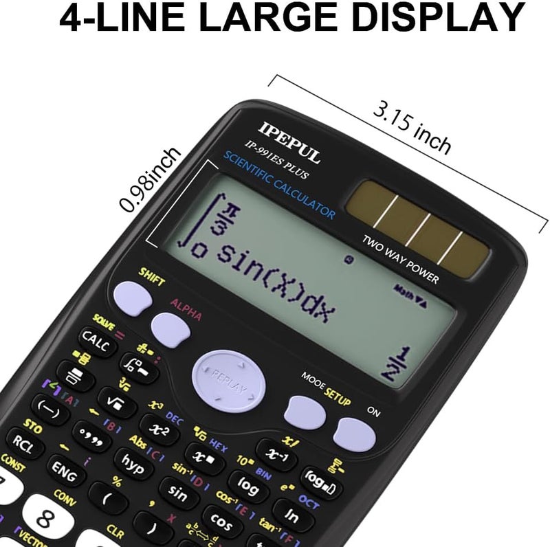 iPepul Scientific Calculators, Math Calculator with 417 Function, Solar Battery Power and 4-Lines Display, School Supplies for Middle High College Students Teachers (Black 991ES) - Image 1