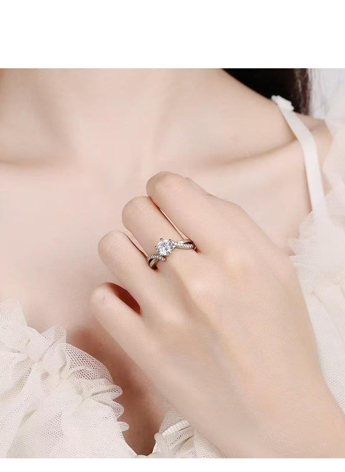 ممتاز خاتم مواسانيت مفتوح للسيدات 1 قيراط، فضة 925، تصميم هالو زهري مع أحجار جانبية مرصعة - Image 4