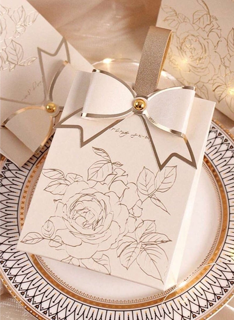 Elegant Ivory & Gold Gift Box With Bow – Pack of 10 – Perfect For Weddings, Anniversaries, And Special Occasions - Image 4