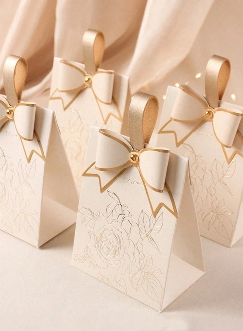 Elegant Ivory & Gold Gift Box With Bow – Pack of 10 – Perfect For Weddings, Anniversaries, And Special Occasions - Image 3