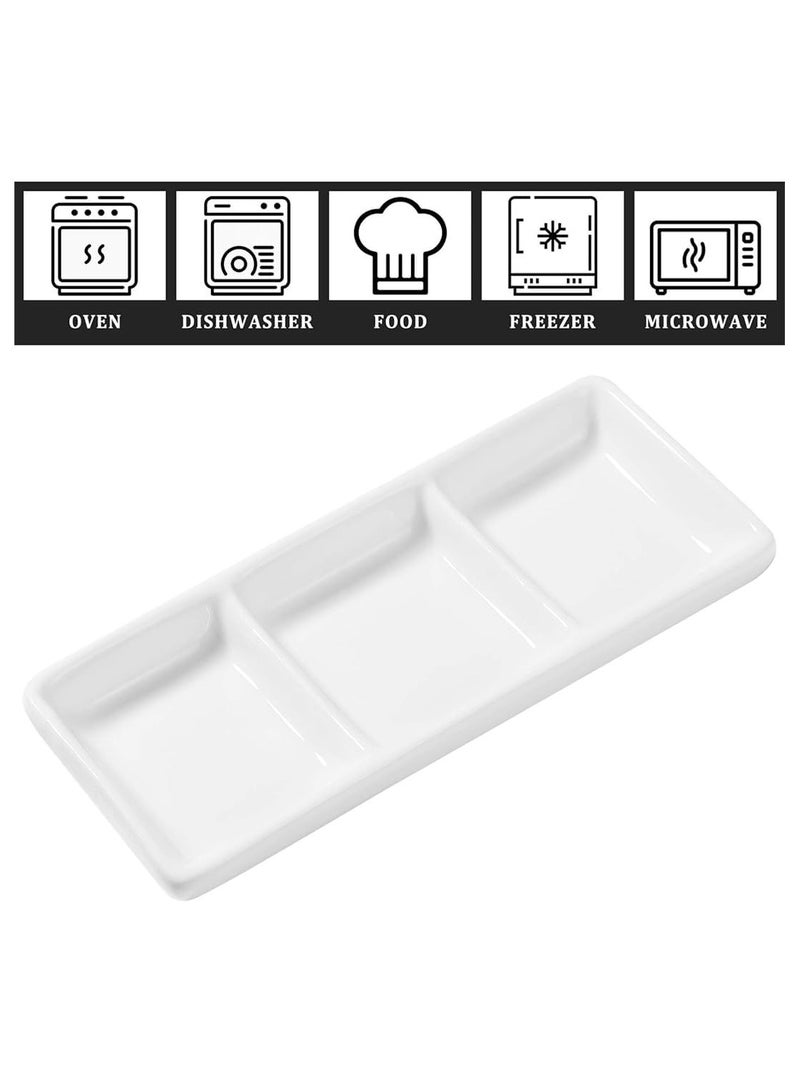 BLACKSTONE 1pc White Ceramic Rectangular 3 Compartment Appetizer Serving Tray for Entertaining, Divided Platter Serving Dish for Dips Condiments Snacks and Spices - Image 2