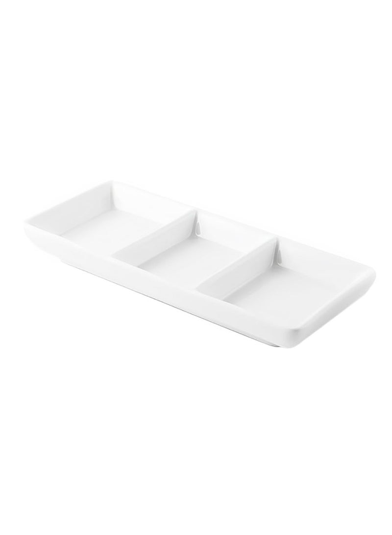 BLACKSTONE 1pc White Ceramic Rectangular 3 Compartment Appetizer Serving Tray for Entertaining, Divided Platter Serving Dish for Dips Condiments Snacks and Spices - Image 1