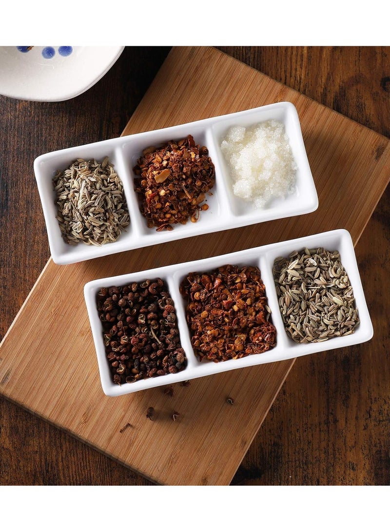 BLACKSTONE 1pc White Ceramic Rectangular 3 Compartment Appetizer Serving Tray for Entertaining, Divided Platter Serving Dish for Dips Condiments Snacks and Spices - Image 3