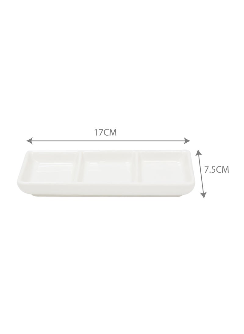 BLACKSTONE 1pc White Ceramic Rectangular 3 Compartment Appetizer Serving Tray for Entertaining, Divided Platter Serving Dish for Dips Condiments Snacks and Spices - Image 4