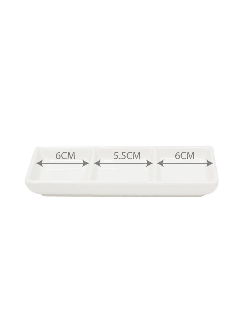 BLACKSTONE 1pc White Ceramic Rectangular 3 Compartment Appetizer Serving Tray for Entertaining, Divided Platter Serving Dish for Dips Condiments Snacks and Spices - Image 5