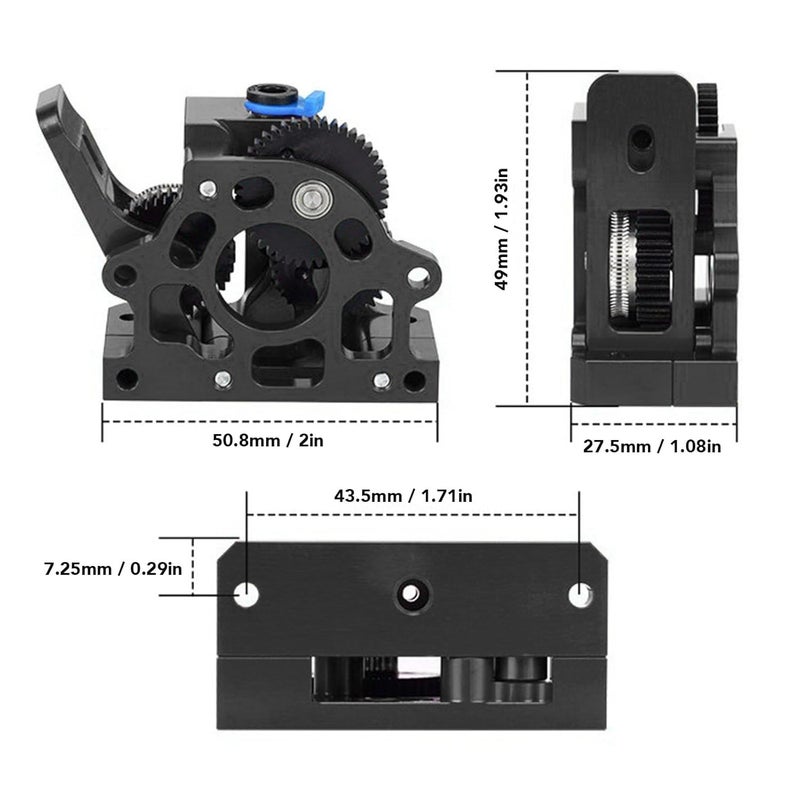 3D Printer Extruder Kit, Aluminum Alloy All Metal Concentricity 9.5:1 Gear Ratio Extruder Kit, 3D Printing Machine Extruder Kit for 3D Printer Extruders (Black) - Image 2