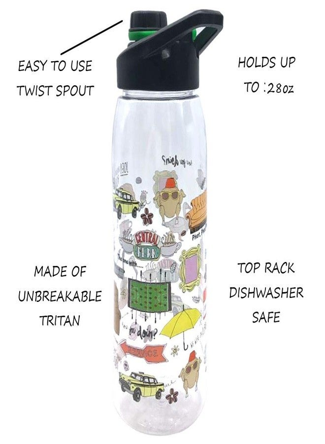 Silver Buffalo Friends TV Show Iconic Doodles Tritan Water Bottle, Screw Top Lid, 28 Ounces - Image 3