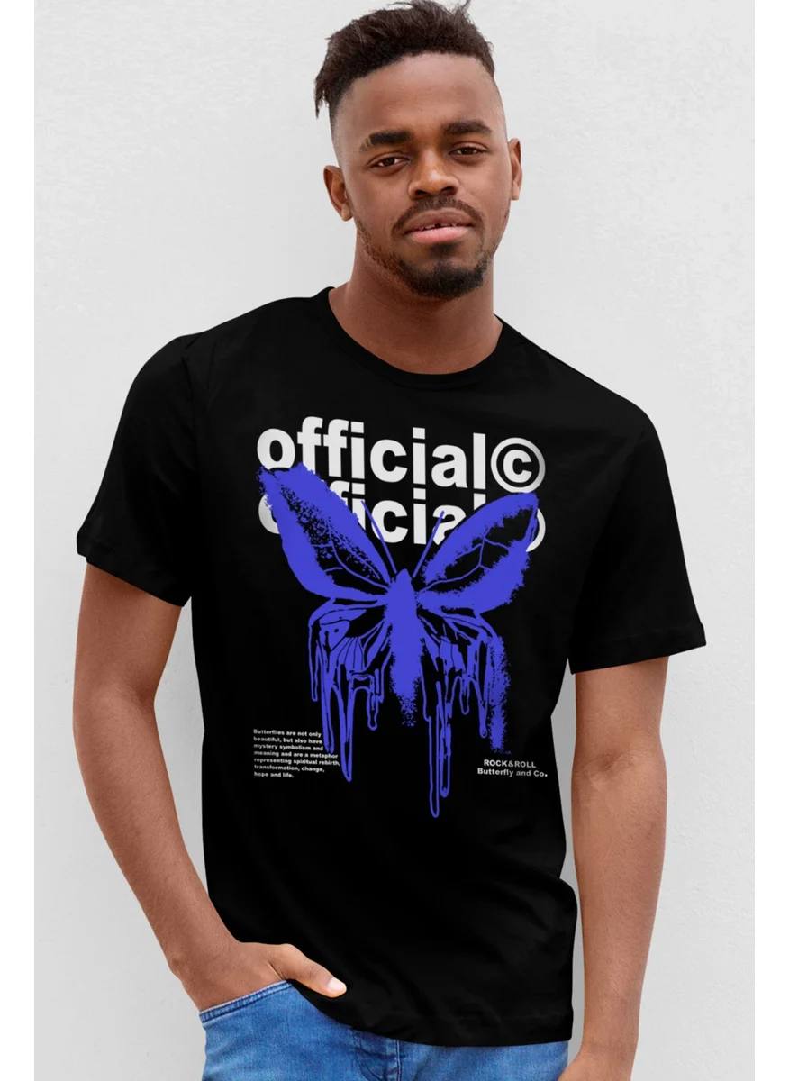 روك اند رول Flowing Butterfly Black Short Sleeve Men's T-Shirt