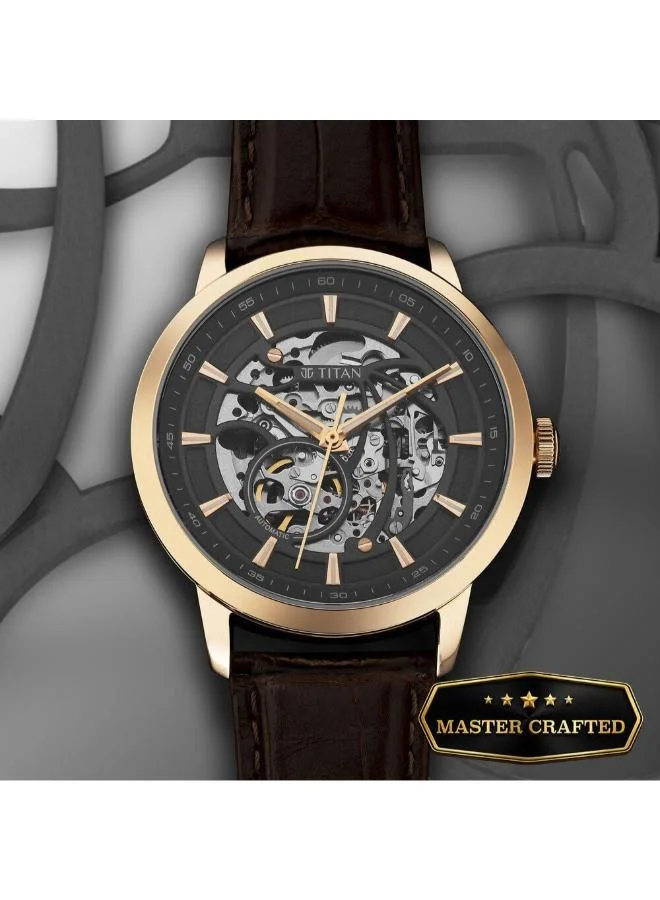 تيتان Men's Leather Automatic Watch 90223WL01 - 43 mm